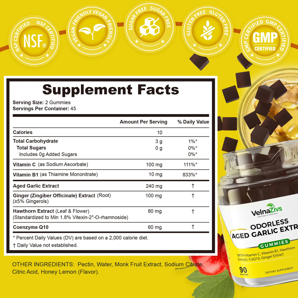 Aged Garlic Extract Gummies with CoQ10 60mg - S-Allyl Cysteine Formula