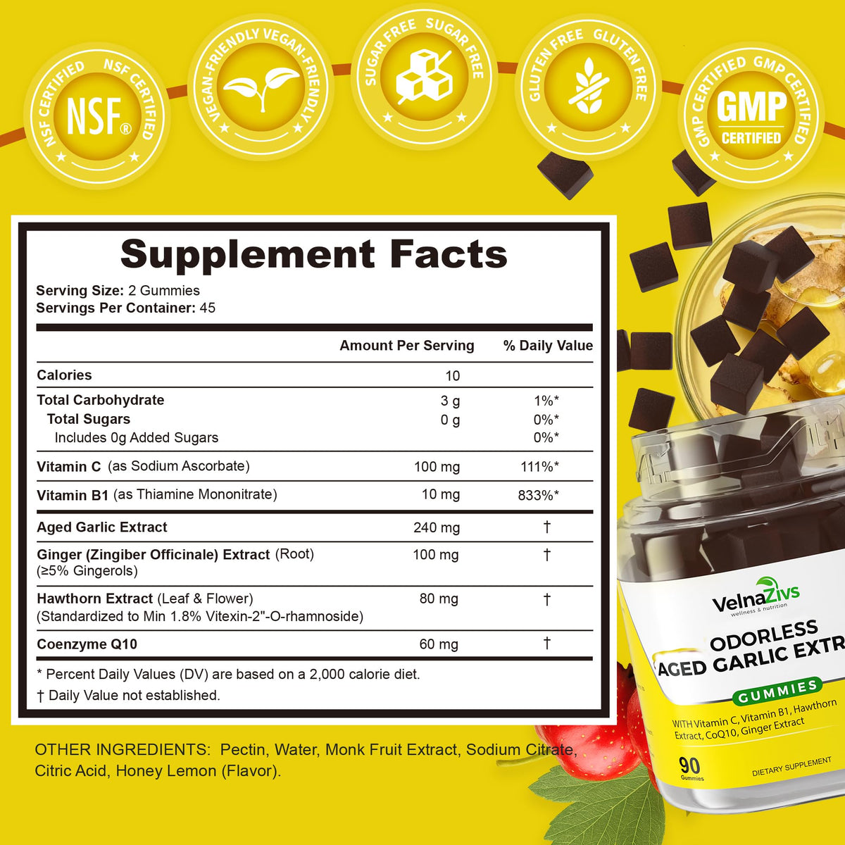 Aged Garlic Extract Gummies with CoQ10 60mg - S-Allyl Cysteine Formula