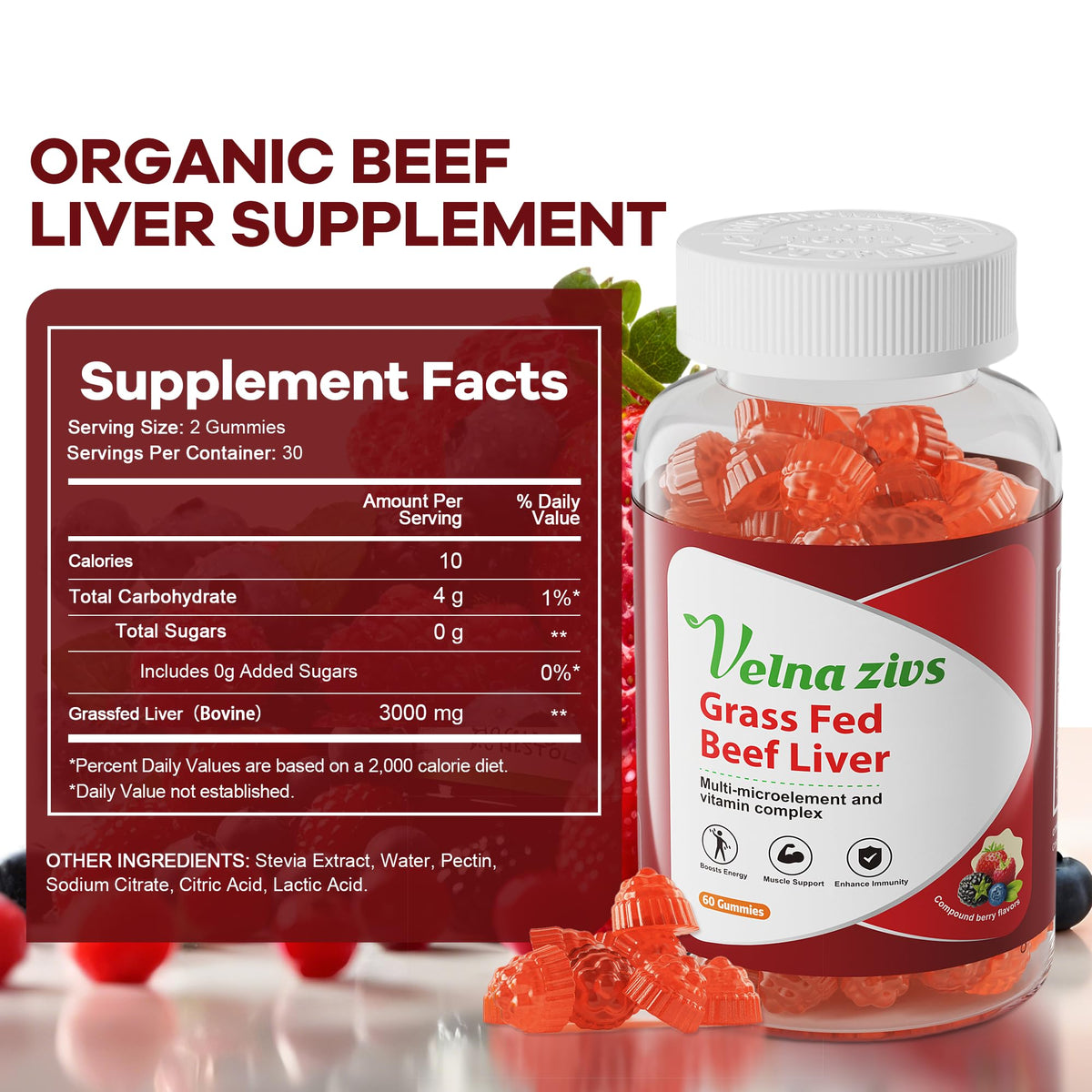 Grass Fed Beef Liver Gummies - Naturally Occurring Vitamin A, B12 and Heme Iron