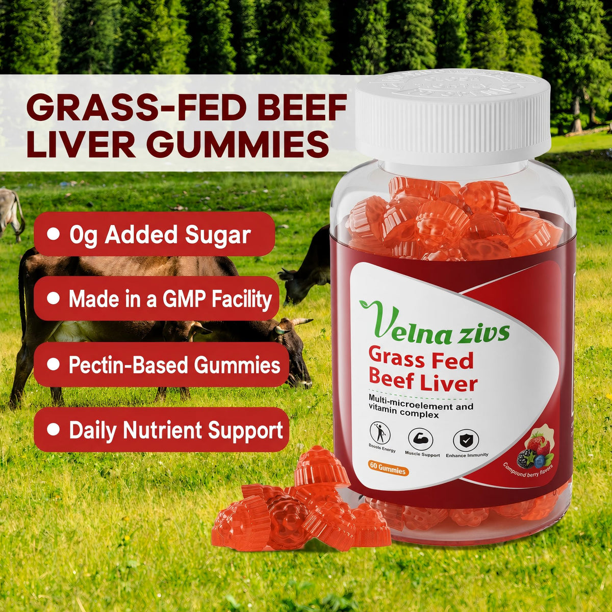Grass Fed Beef Liver Gummies - Naturally Occurring Vitamin A, B12 and Heme Iron - Product scene 5
