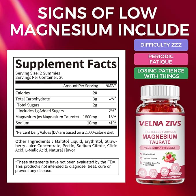 Magnesium Taurate Gummies 1800mg - Magnesium Bound to the Amino Acid Taurine