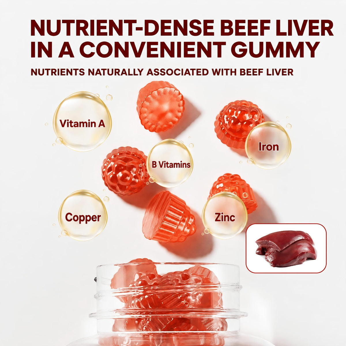 Grass Fed Beef Liver Gummies - Naturally Occurring Vitamin A, B12 and Heme Iron - Product scene 3