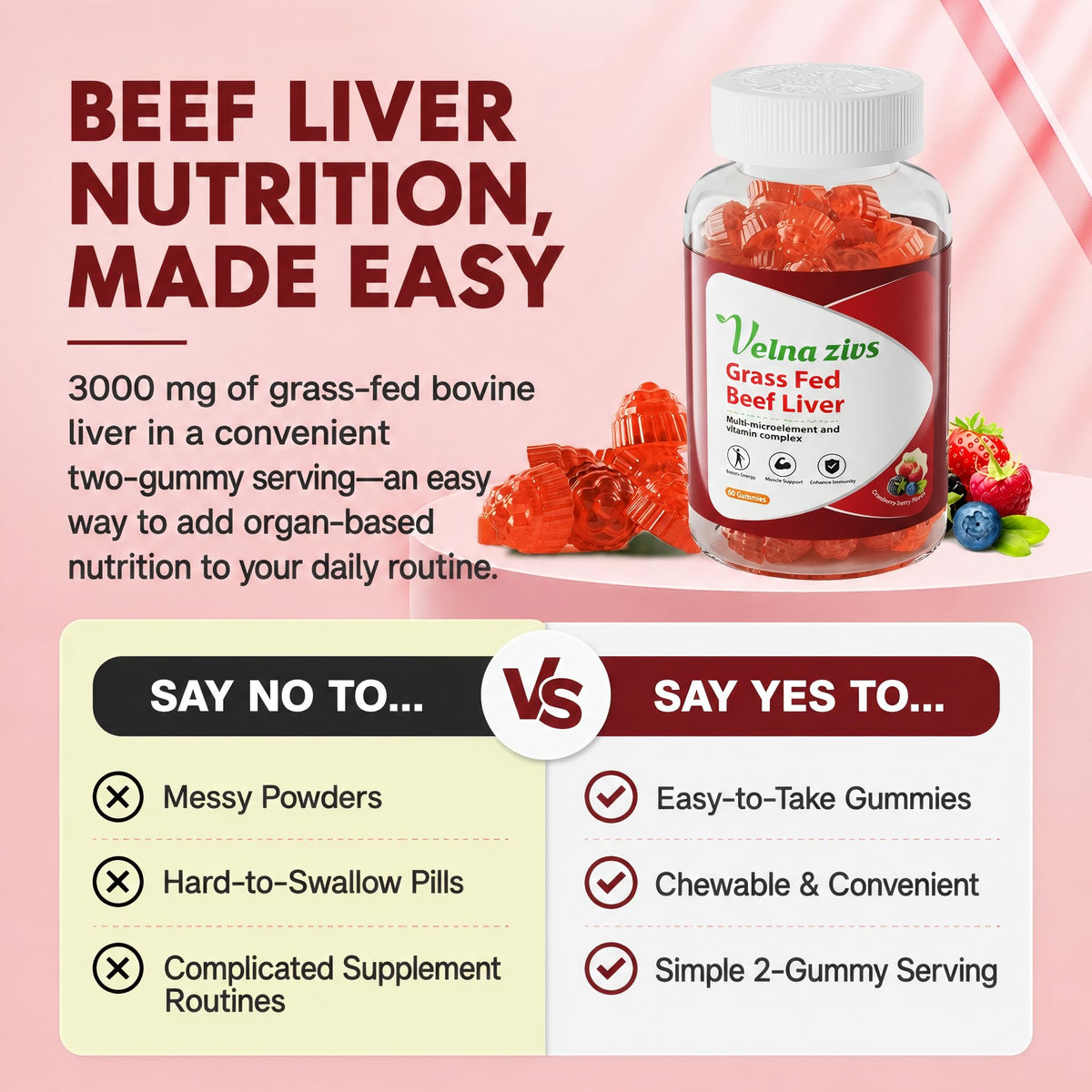 Grass Fed Beef Liver Gummies - Naturally Occurring Vitamin A, B12 and Heme Iron - Product scene 1
