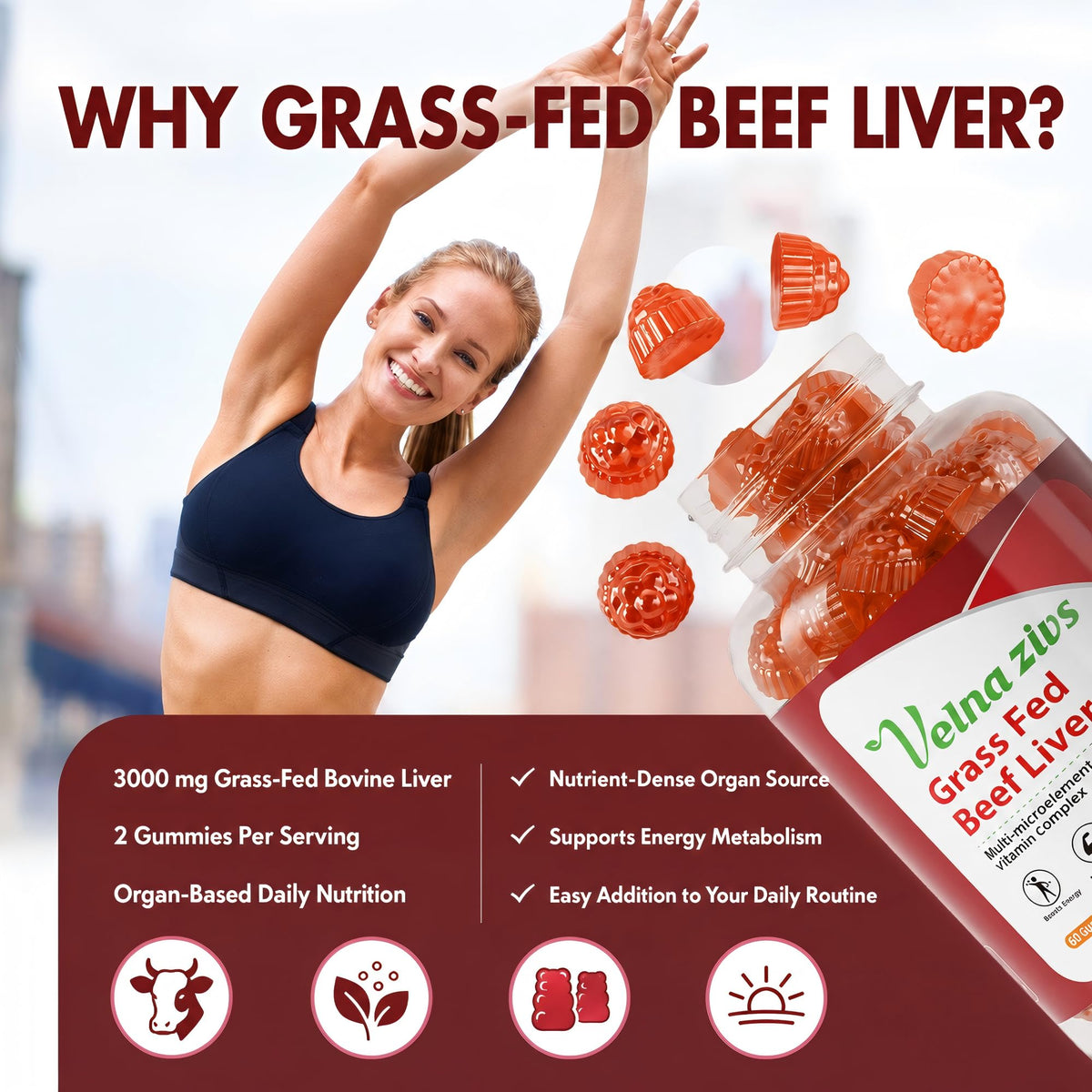 Grass Fed Beef Liver Gummies - Naturally Occurring Vitamin A, B12 and Heme Iron - Product scene 4